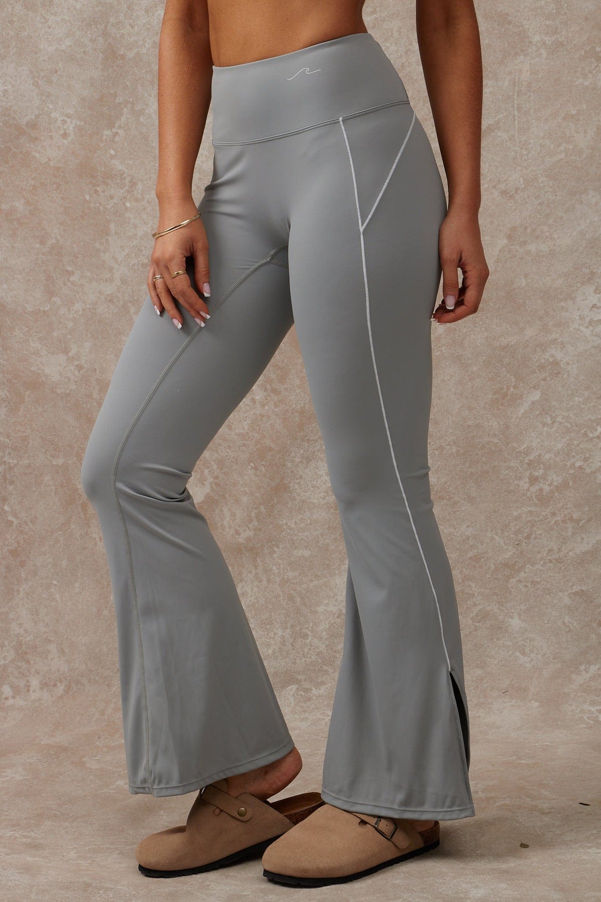 The Era Flares in Moonstone | Grey High-Waisted Activewear Pants - Waev Sports