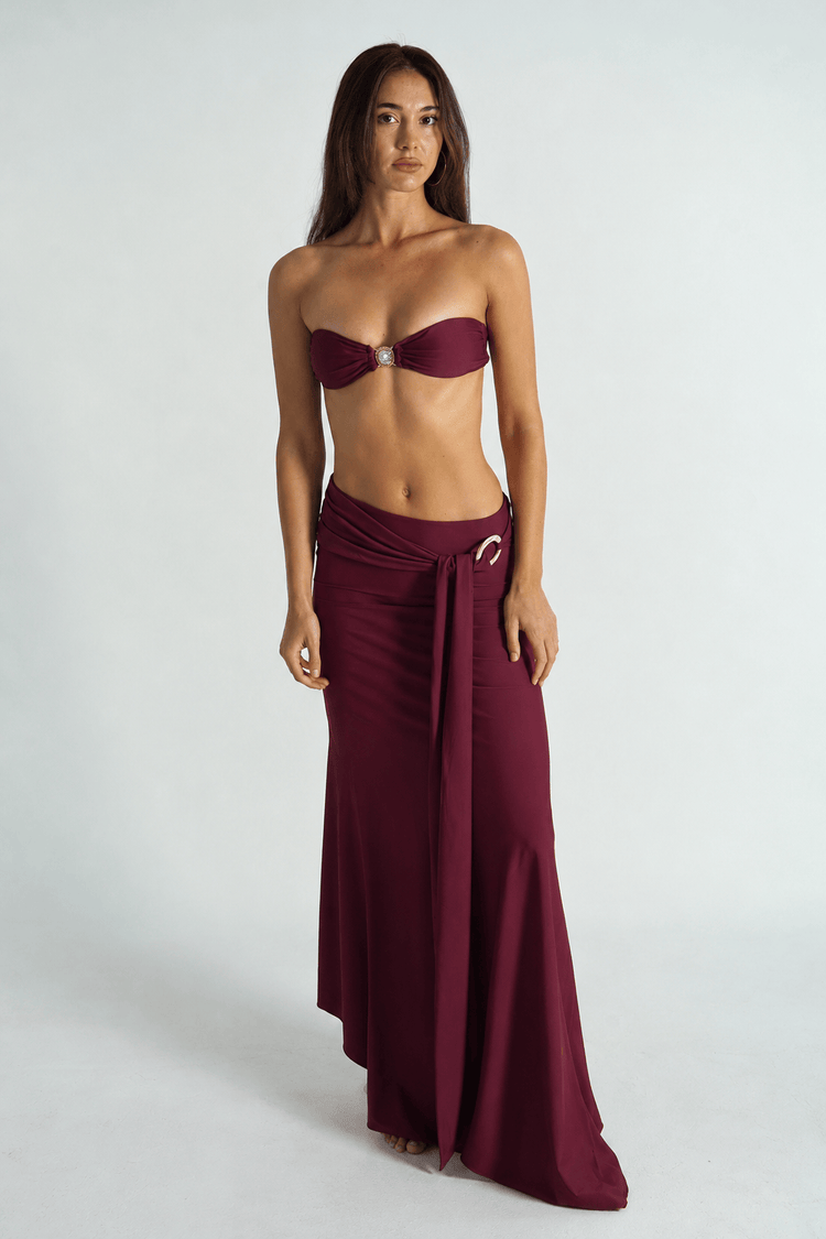 Waev Solstice Bandeau Top and Solstice Skirt in burgundy